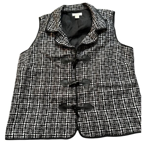 Christopher & Banks Vest Large Woven Toggle Buttons Black White - Picture 6 of 6